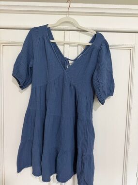 Aerie Pool to Party Blue Gauze Tiered V-Neck Mini Dress